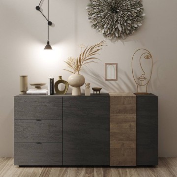 Buffet Sabry 2 portes 3 tiroirs chêne titane mercure