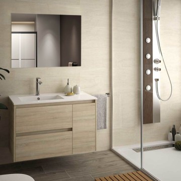 Meuble de salle de bain suspendu Resia en chêne 90x46x54 H