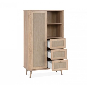 Buffet KUTA53 sonoma oak 3 tiroirs et porte effet raphia