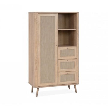 Buffet KUTA53 sonoma oak 3 tiroirs et porte effet raphia