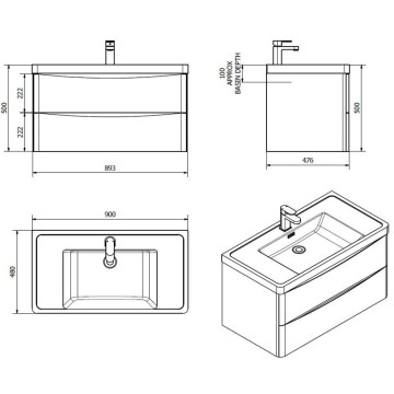 Lesina meuble de salle de bain suspendu blanc brillant 90x48x55