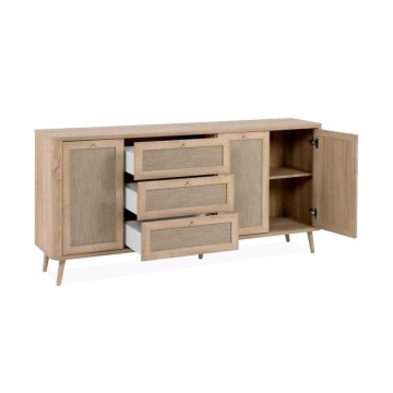 KUTA51A buffet chêne sonoma 3 tiroirs et 3 portes effet raphia