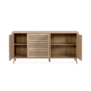 KUTA51A buffet chêne sonoma 3 tiroirs et 3 portes effet raphia