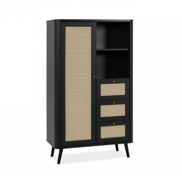 Buffet KUTA53 noir 3 tiroirs et porte effet raphia