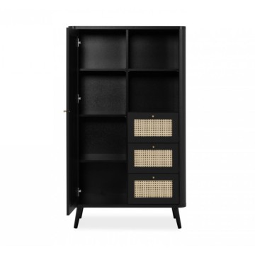 Buffet KUTA53 noir 3 tiroirs et porte effet raphia