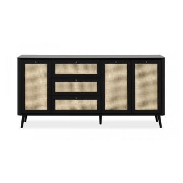 KUTA51A buffet noir 3 tiroirs et 3 portes effet raphia