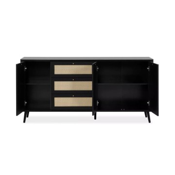 KUTA51A buffet noir 3 tiroirs et 3 portes effet raphia