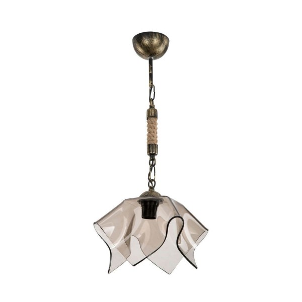 Lampe suspendue Volga MDL3781 or antique et verre fumé Lampe suspendue Volga MDL3781 or antique et verre fumé