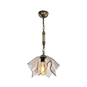 Lampe suspendue Volga MDL3781 or antique et verre fumé