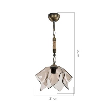 Lampe suspendue Volga MDL3781 or antique et verre fumé