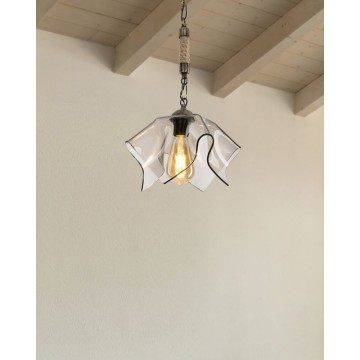 Lampe suspendue Volga MDL3781 or antique et verre fumé