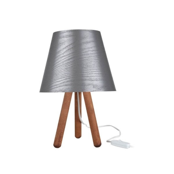 Lampe à poser Pino ASZ1453 bois tripode et abat-jour gris Lampe à poser Pino ASZ1453 bois tripode et abat-jour gris