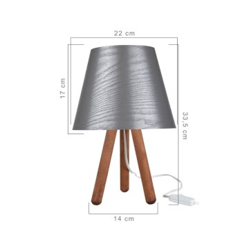 Lampe à poser Pino ASZ1453 bois tripode et abat-jour gris