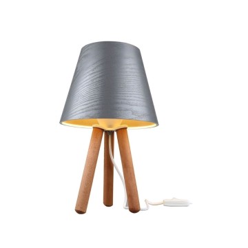 Lampe à poser Pino ASZ1453 bois tripode et abat-jour gris