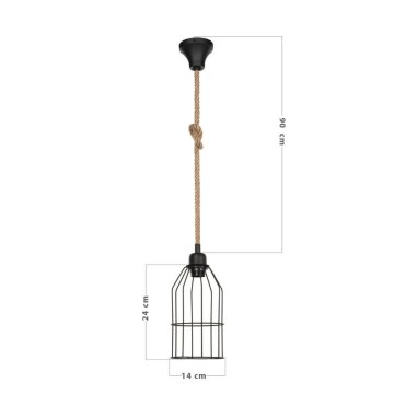 Halat ASZ0549 lampe suspendue en métal noir et corde
