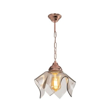 Lampe suspendue Volga MDL3782 en cuivre et verre fumé