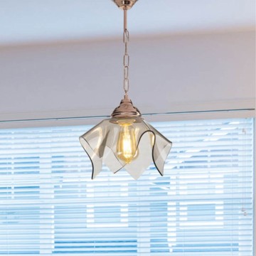 Lampe suspendue Volga MDL3782 en cuivre et verre fumé