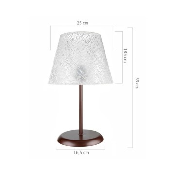 Elva MNG3065 lampe de table en métal et abat-jour en tissu brodé