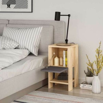 Table de chevet Ema chêne et anthracite porte abattante 30x30x55h