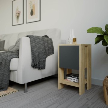 Table de chevet Ema chêne et anthracite porte abattante 30x30x55h