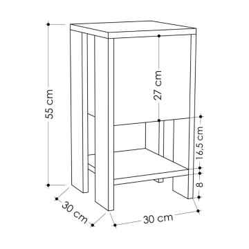 Table de chevet Ema chêne et anthracite porte abattante 30x30x55h