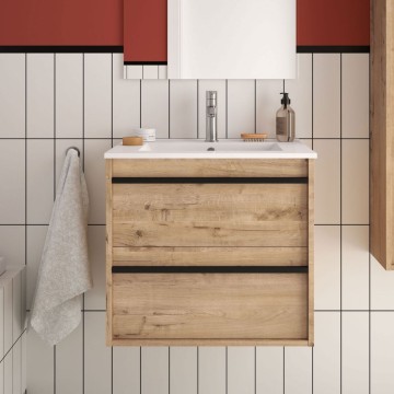 Armoire de toilette murale Ador60 chêne ostippo avec lavabo 2 tiroirs 60x45x54h