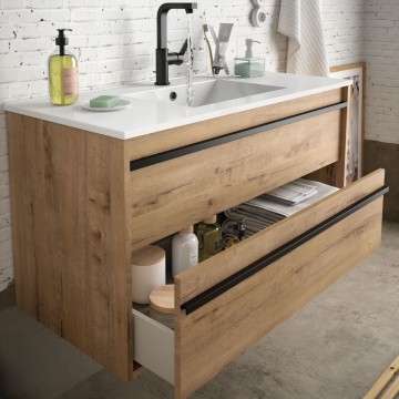 Armoire de toilette murale Ador60 chêne ostippo avec lavabo 2 tiroirs 60x45x54h