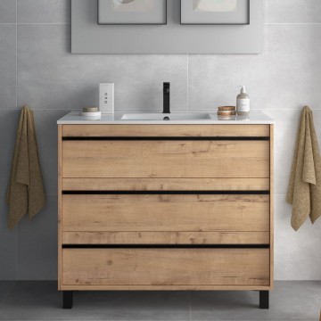 Geco100 armoire de toilette chêne ostippo avec lavabo 3 tiroirs 100x45x86h